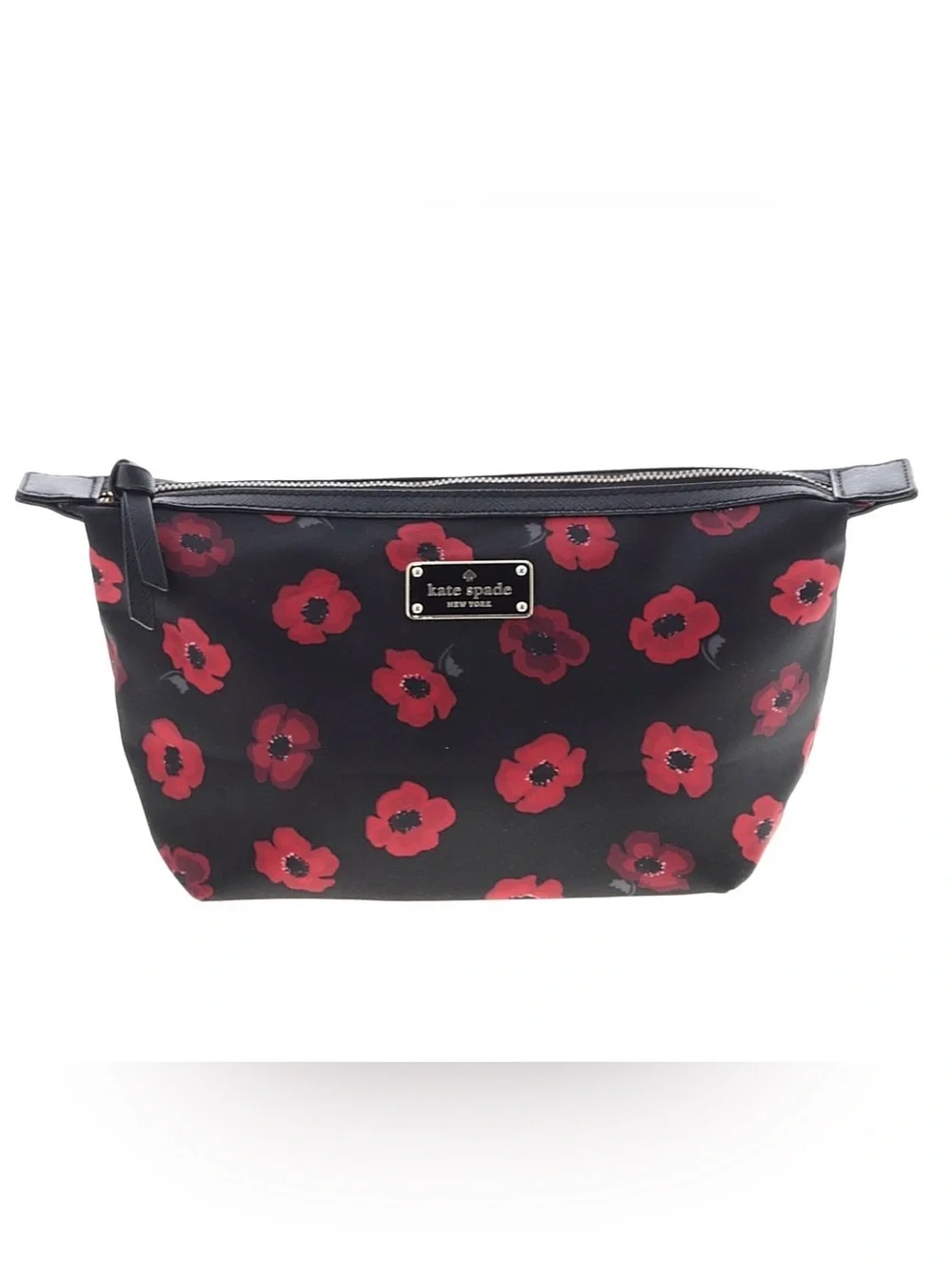 kate spade Black Cosmetic Pouch with Red Floral Print